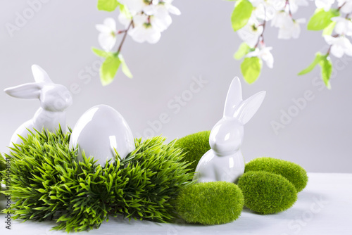 Ceramic easter rabbits and egg photo