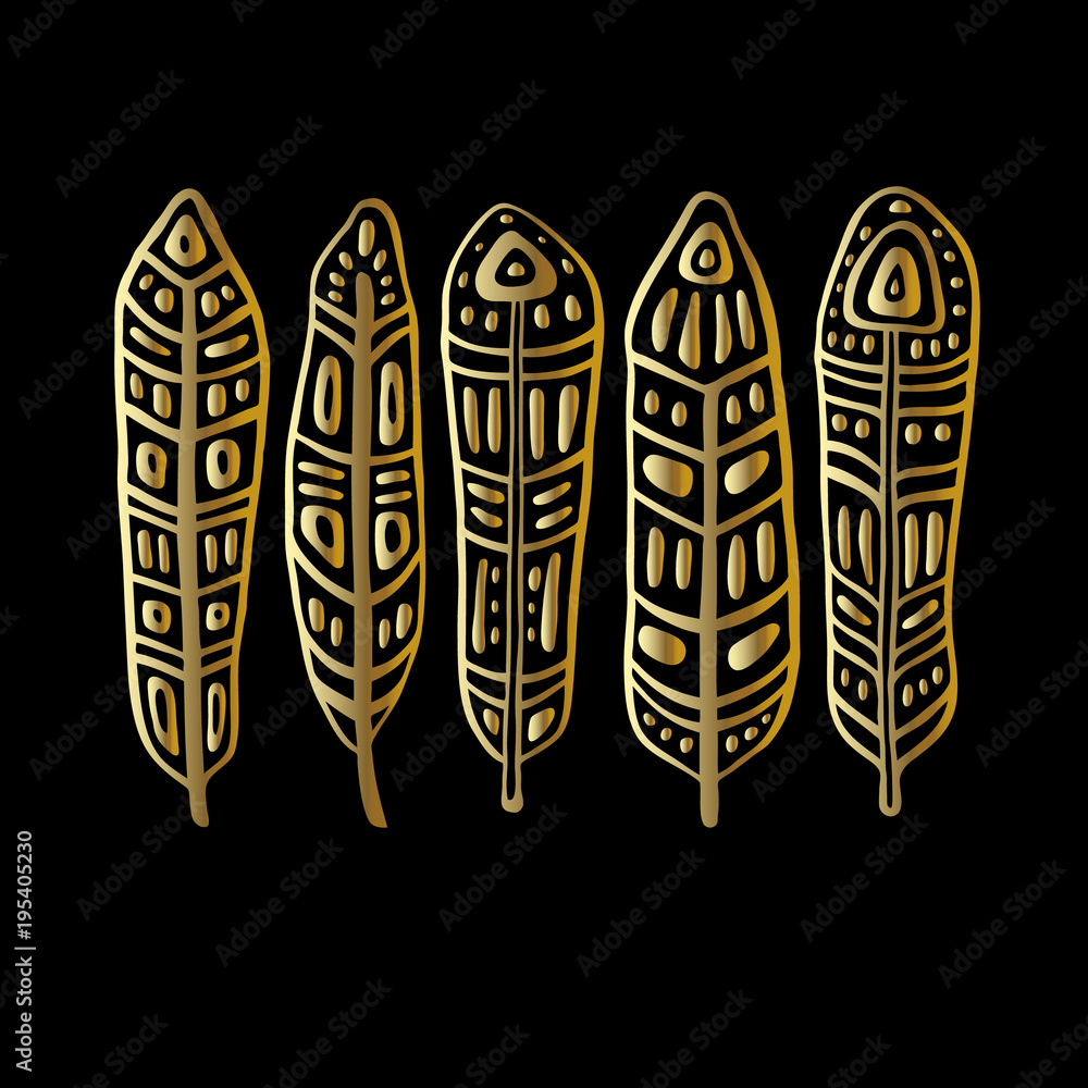 Ethnic Feathers Set. Hand drawn vector illustration. Design element Ethnic Feathers Set. Hand drawn vector illustration. Design element