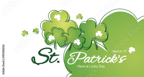 Saint Patricks Day clover green line white landscape background