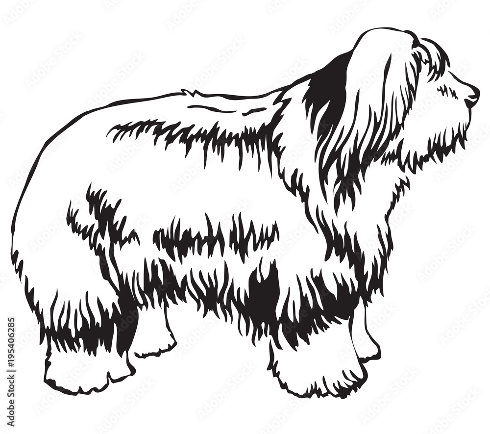 Obraz premium Decorative standing portrait of Old English Sheepdog vector illustration