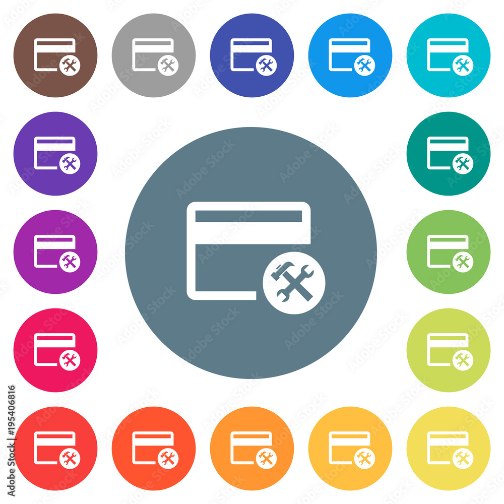 Credit card tools flat white icons on round color backgrounds Credit card tools flat white icons on round color backgrounds