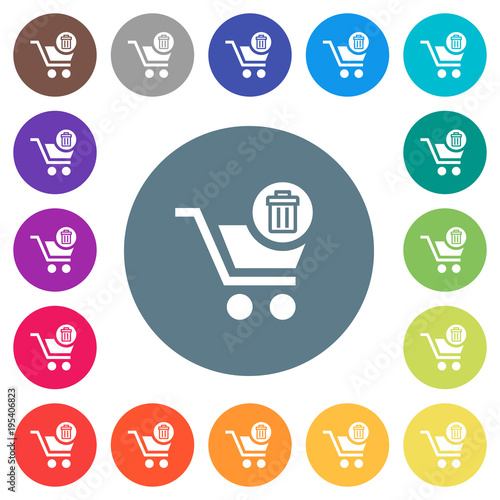 Delete from cart flat white icons on round color backgrounds