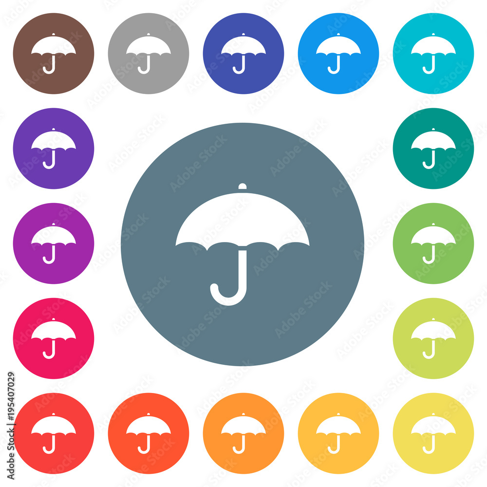 Umbrella flat white icons on round color backgrounds Umbrella flat white icons on round color backgrounds