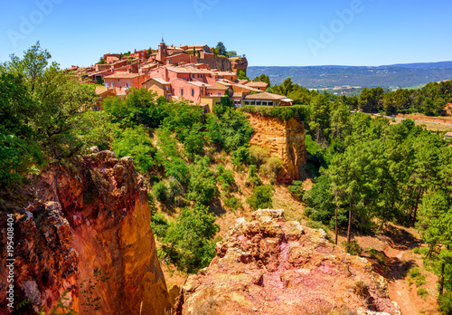 Roussillon Old Town and the ochre Red Cliffs, Provence, France photo