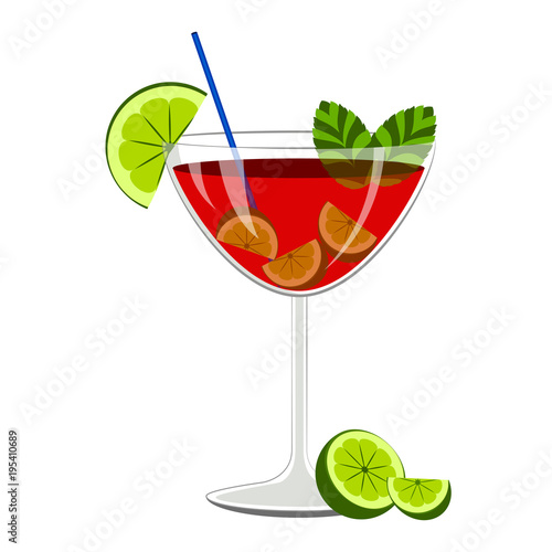 Red cocktail with lemon slices