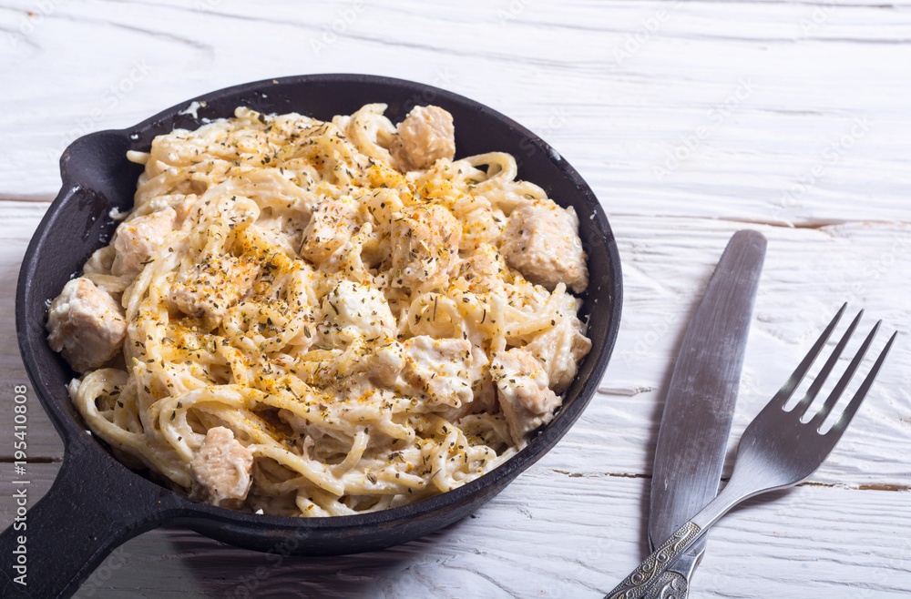 Pasta carbonara with cream sauce Pasta carbonara with cream sauce