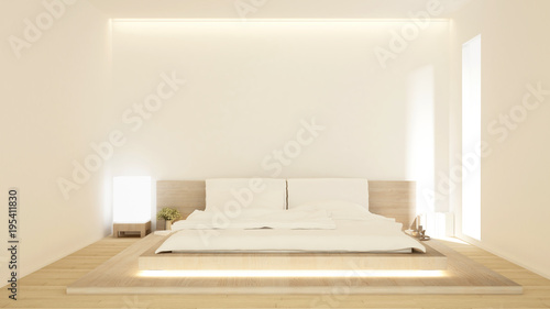 Bedroom simple design in hotel or home on sunshine day - bedroom japanese style simple design - 3D Rendering