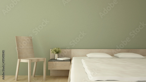 Fototapeta Naklejka Na Ścianę i Meble -  Green bedroom and living area in hotel or apartment - Bedroom simple design - 3D Rendering