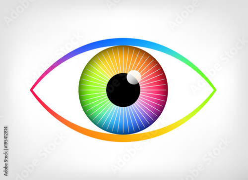 Colorful eye or eyeball vector icon illustration. Vision logo design concept of full color spectrum. 