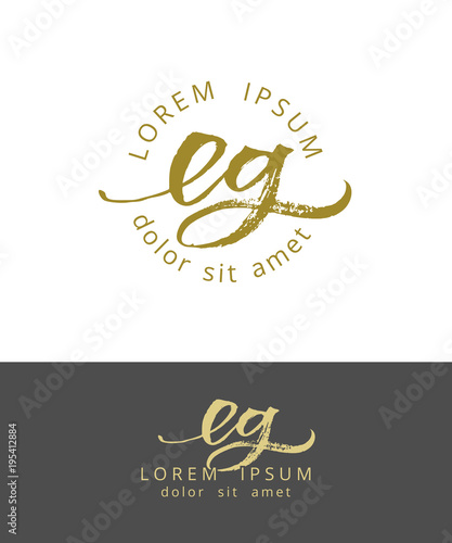 E G. Initials Monogram Logo Design. Dry Brush Calligraphy