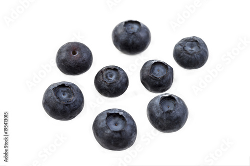 Isolated juicy blueberries on white background