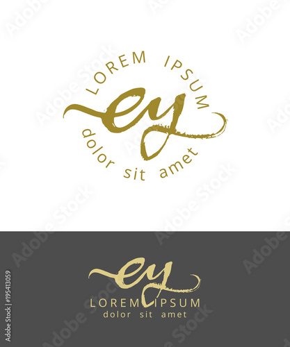 E Y. Initials Monogram Logo Design. Dry Brush Calligraphy