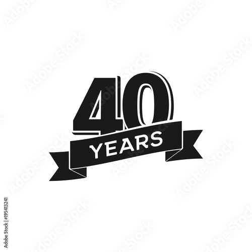Vector 40 years anniversary logotype. Isolated black logo 40th jubilee on white background
