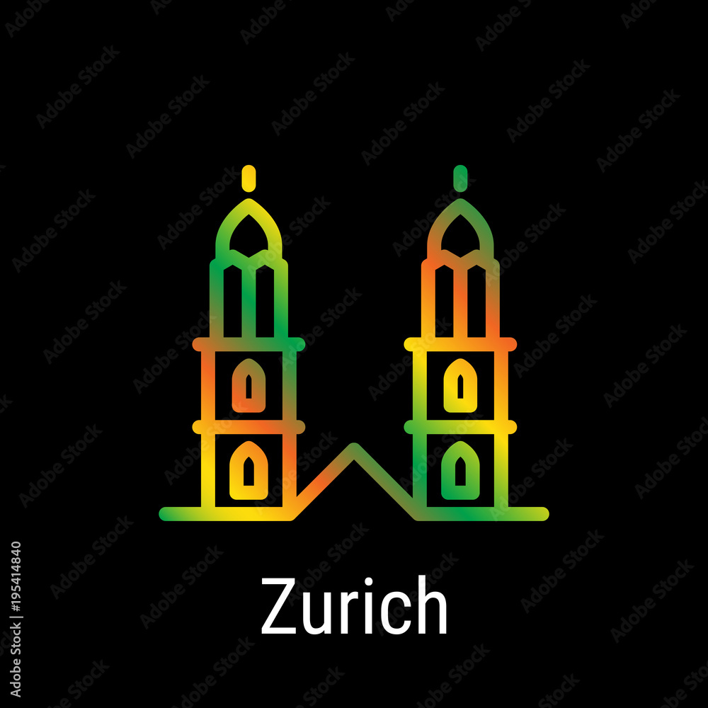 Zurich, Switzerland Vector Line Icon