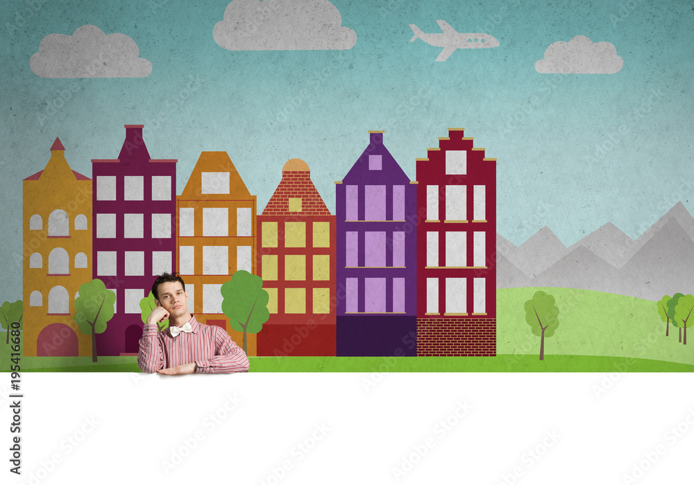 Fototapeta premium Bored man with banner