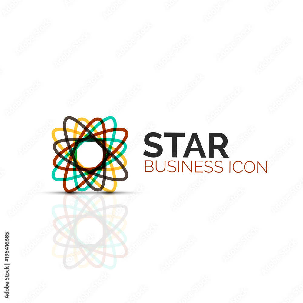 Abstract flower or star minimalistic linear icon, thin line geometric flat symbol for business icon design, abstract button or emblem