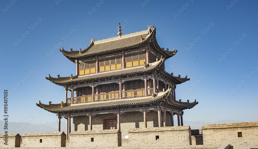 Obraz premium Jiayuguan fort, located in Gansu of China, is an important defence military fort, the westernmost of the Great Wall