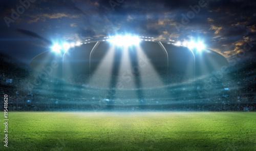 stadium in lights and flashes 3D rendering. © Kalawin
