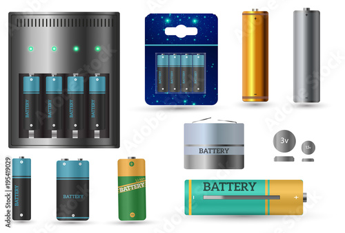 Battery charger with finger low batteries and indicators, high vector isolated.vector illustration