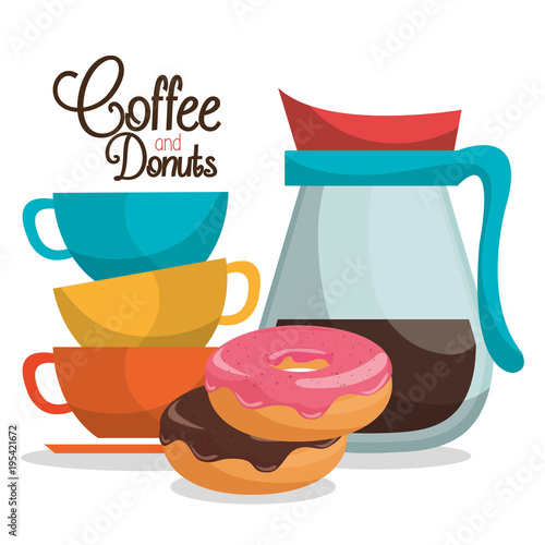 delicious coffee in teapot and donuts