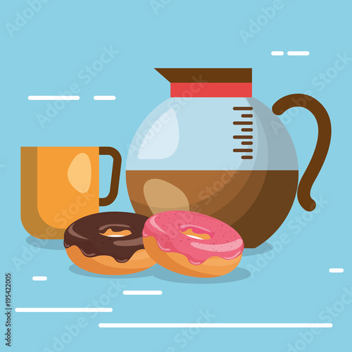 delicious coffee in teapot and donuts