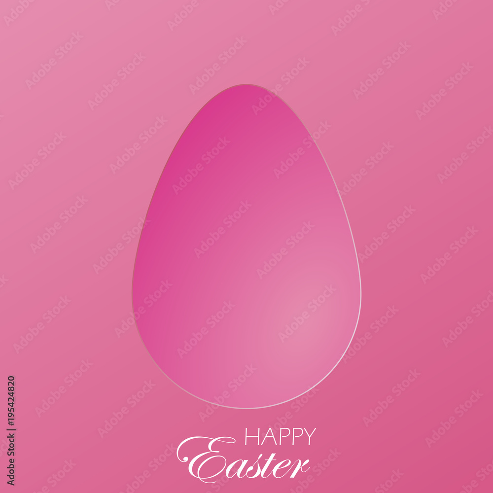 Happy Greeting card with pink egg and hand lettering text. Vector.