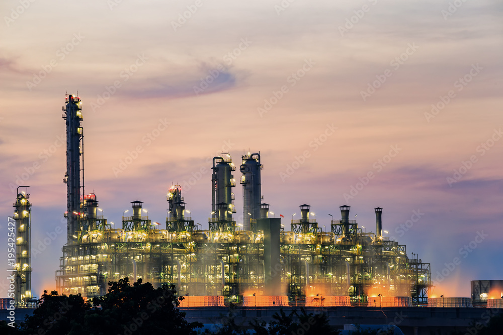 Fototapeta premium Gas turbine electrical power plant at dusk with twilight support all factory in industrial Estate