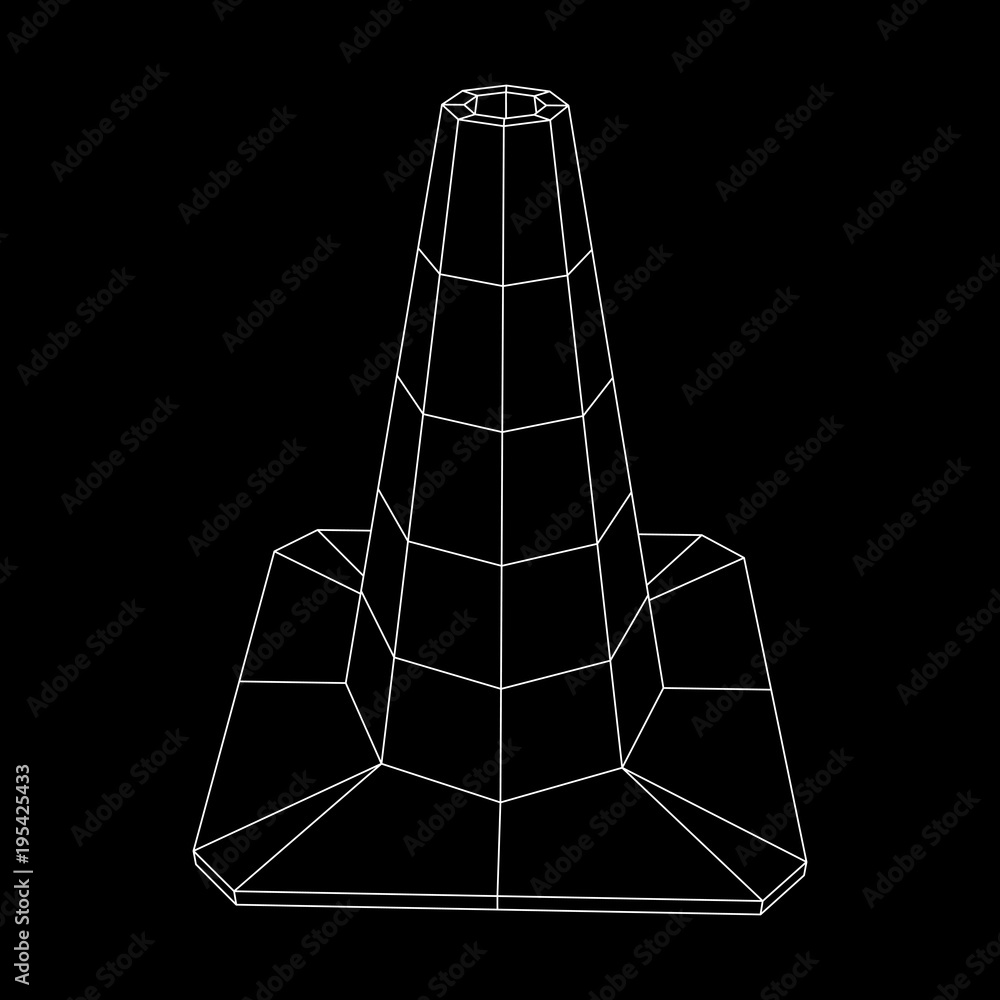 Traffic cone. Road sign wireframe low poly mesh vector illustration. Under construction concept. Traffic cone. Road sign wireframe low poly mesh vector illustration. Under construction concept.