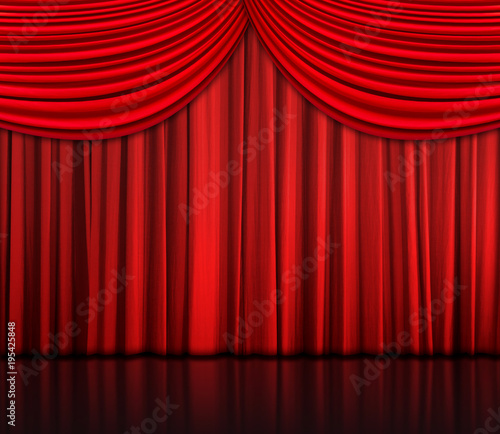 Red curtain with reflection on floor - background  Interior template for product display