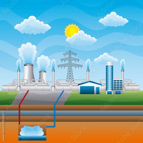 station geothermal power clean - renewable energy vector illustration