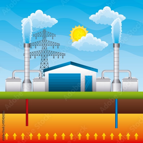 geothermal power plant generator and storage underground - renewable energy vector illustration