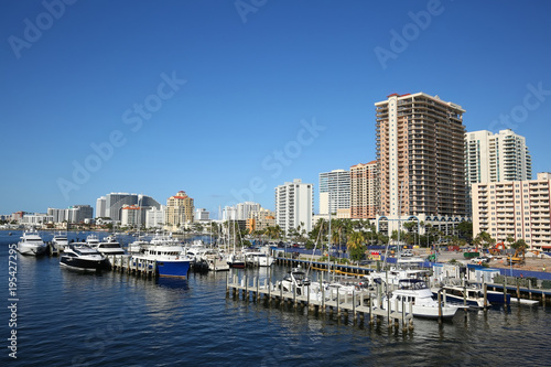 Clear blue skies over Fort Lauderdale beach skyline at Las Olas Boulevard and the Intracoastal Waterway, steps away from Fort Lauderdale Beach.