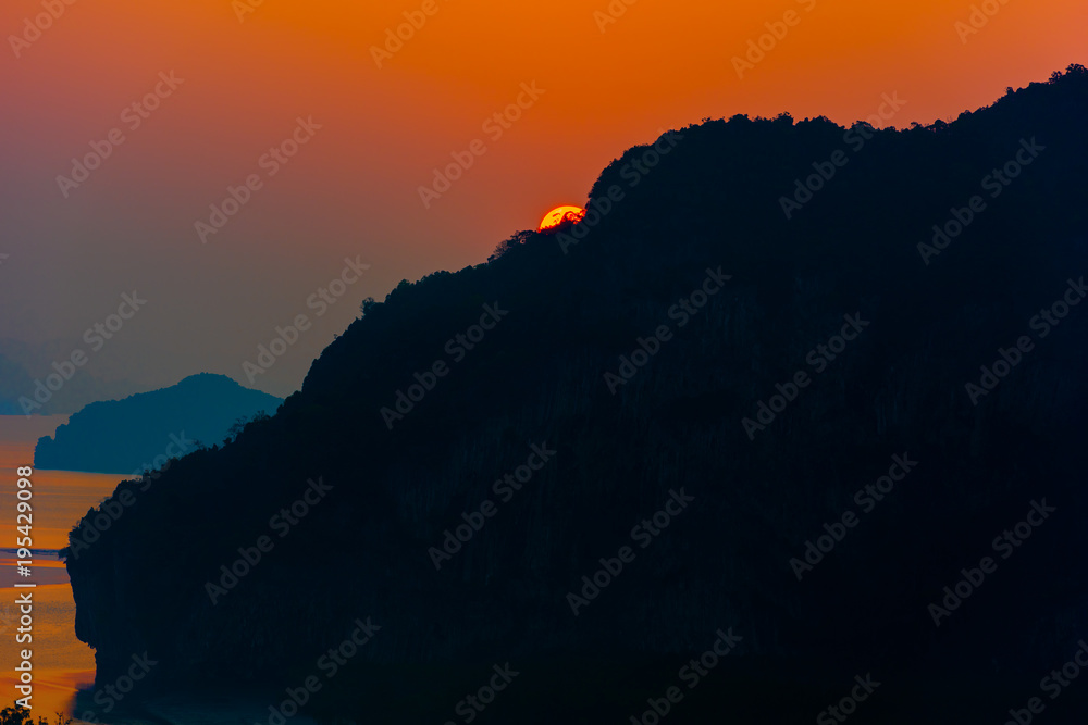 Samed Nangshe viewpoint in sunrise, Phang Nga province, Thailand.