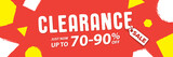 Clearance 70 to 90 percent off Banner vector heading design fun style for banner or poster. Sale and Discounts Concept.