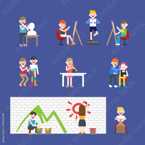 painting people character vector flat design illustration set 