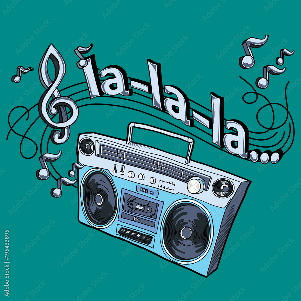 Obraz premium Drawn tape recorder and melody