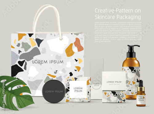 Beautiful Terrazzo Pattern on Skincare Packaging Template : Vector Illustration