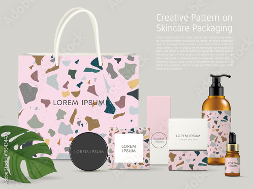 Beautiful Terrazzo Pattern on Skincare Packaging Template : Vector Illustration