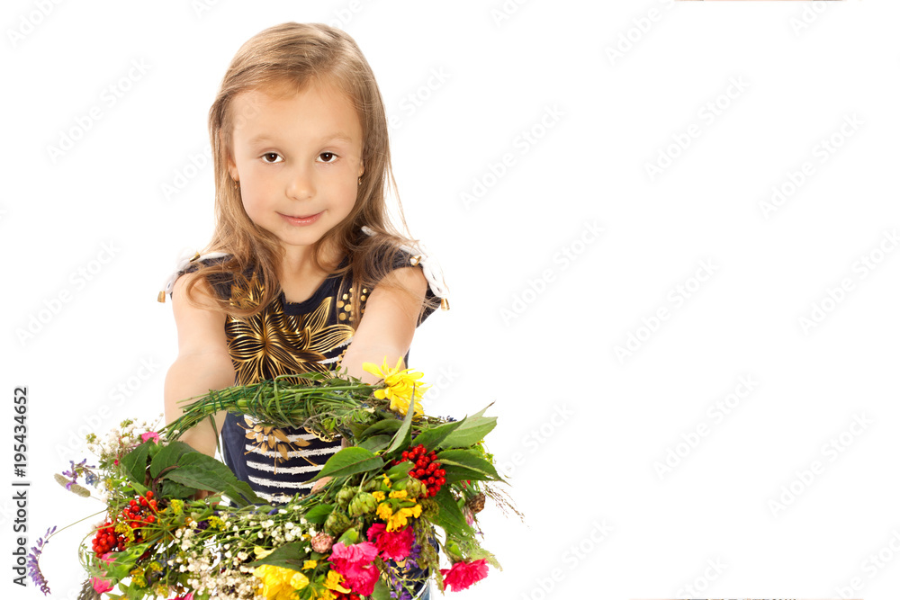 Little girl with a bouquet of flowers Little girl with a bouquet of flowers
