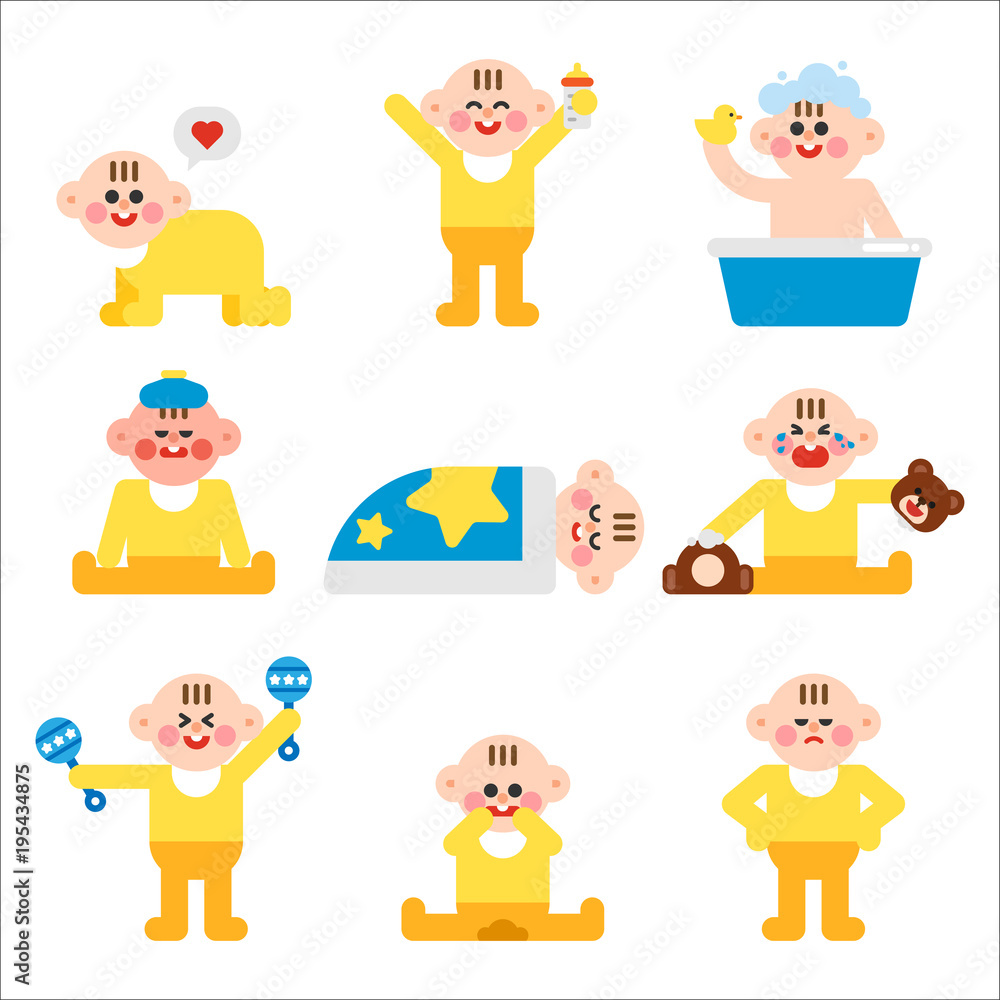 cute baby various behavior vector flat design illustration set cute baby various behavior vector flat design illustration set