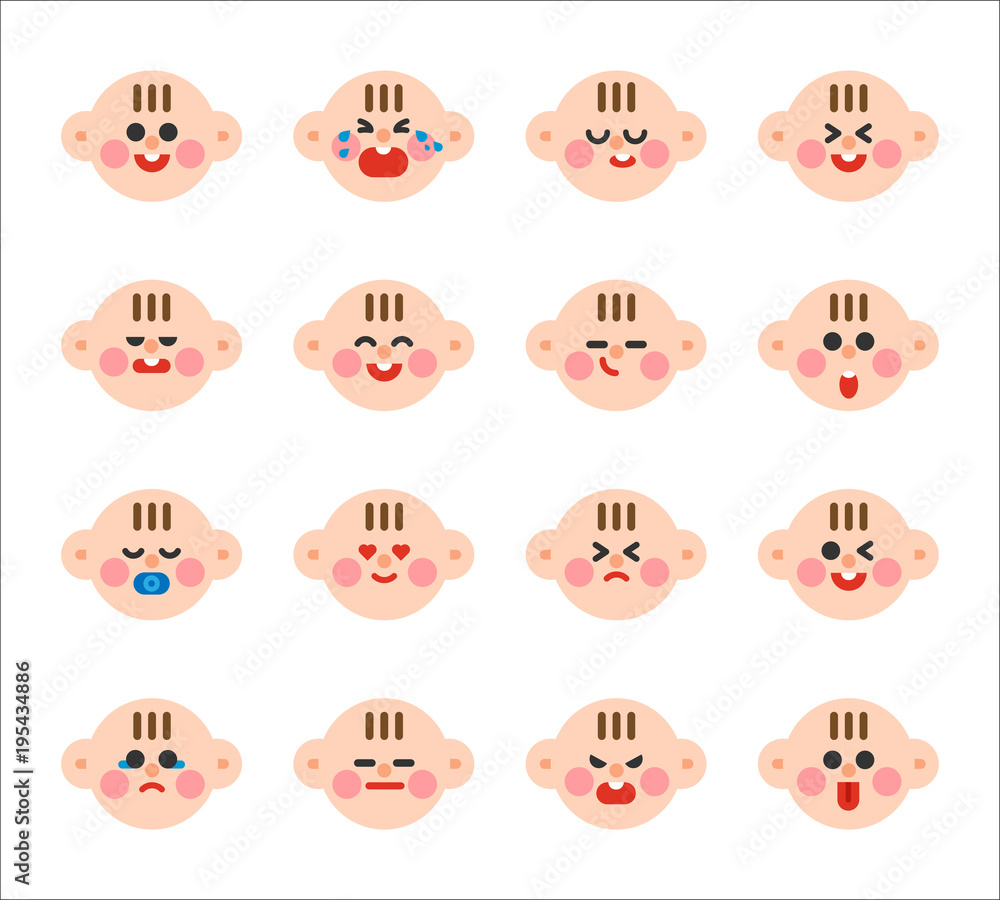 cute baby emotion expression face vector flat design illustration set cute baby emotion expression face vector flat design illustration set