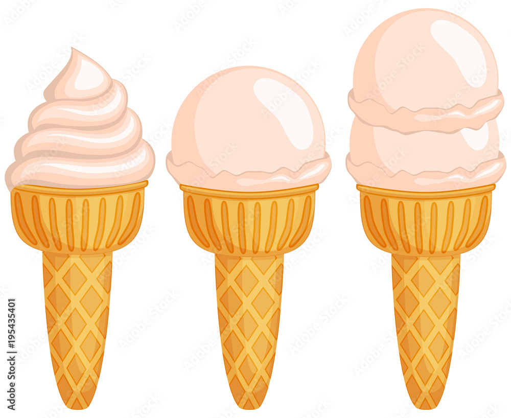 Colorful vanilla ice cream 3 element set. Colorful vanilla ice cream 3 element set.