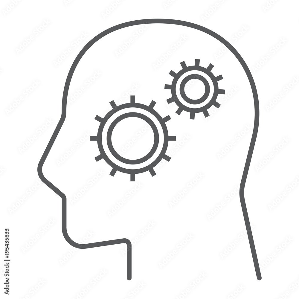 Business Solution thin line icon, development and business, person with gear sign vector graphics, a linear pattern on a white background, eps 10. Business Solution thin line icon, development and business, person with gear sign vector graphics, a linear pattern on a white background, eps 10.