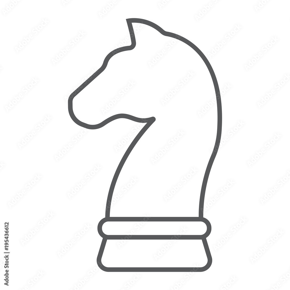 Obraz premium Horse chess thin line icon, development and business, strategy sign vector graphics, a linear pattern on a white background, eps 10.