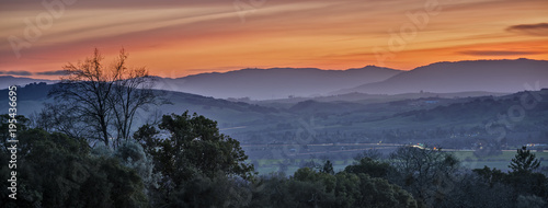 The Winter Sun Sets over the Misty Sonoma Valley in Sonoma, California 