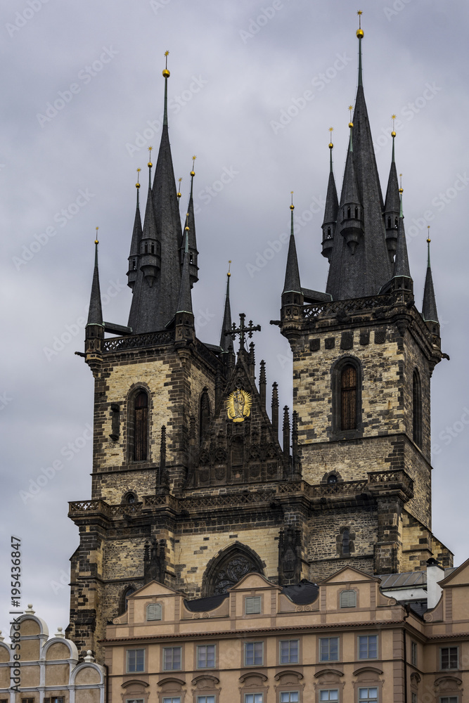 Church of Our Lady before Tyn on Old Town Square in Prague. Czech Republic. Europe. View from the Old Town Hall.