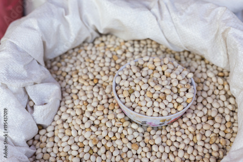 Soybean seed in sack bag