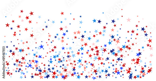 USA, UK, Australia State Symbols and Flag Coloured Star Confetti. 4th of July, Independence, Labor Day, Memorial Day Patriotic Pattern. American Flag, Impeach Red, Blue, White Stars Confetti Pattern