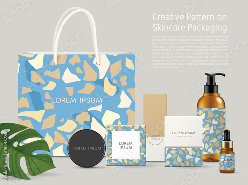 Beautiful Terrazzo Pattern on Skincare Packaging Template : Vector Illustration
