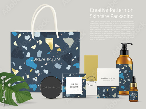 Beautiful Terrazzo Pattern on Skincare Packaging Template : Vector Illustration